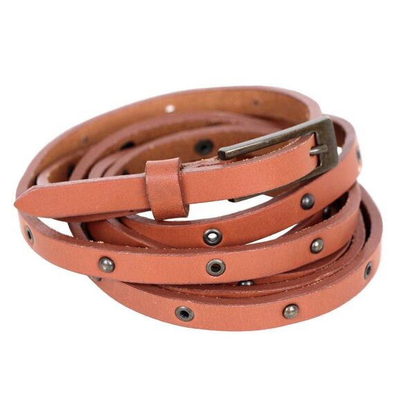 Voicemail TAN BROWN LEATHER 3/8"Wd STUDDED WRAP DRESS WOMEN'S BELT Sz M (F97 - Picture 1 of 12